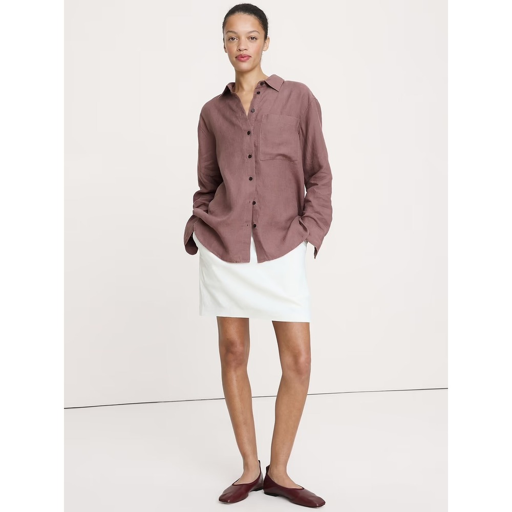 Banana Republic Oversized Linen Shirt Brown Long Sleeve Button Down Size L